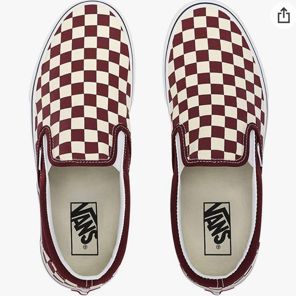 Vans Slip-On Checkerboard Sneakers in Maroon and Cream - Picture 6 of 10